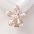 Fermaglio per capelli con fiore di cristallo rosa e perla su base in metallo oro - Cristallo Bianco Crema