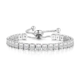 Detail of silver adjustable bolo bracelet with square-cut clear cubic zirconia stones - White Gold Square White Stone (4mm)