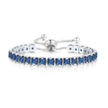 Detailed close-up of blue rectangular cubic zirconia stones on adjustable bolo bracelet - White Gold Square Blue Stone (4mm)