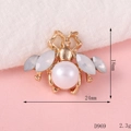 Golden bee DIY accessory with white pearl and blue stones, 24x18mm size - D969 Pearl Bee