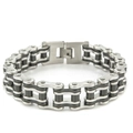 Bracciale da uomo in acciaio al titanio stile catena da moto con gomma nera e chiusura a scatto - Bicolore Nero