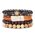 Bohemian four-piece set of natural stone beaded bracelets with golden crown pendant - Gold Crown Bloodstone Agate