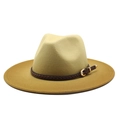Detail of gradient fedora with woven leather band and gold buckle in British style - Ginger Gradient / M (56-58cm)