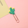 Rose gold metal cactus bookmark clip with green and yellow silicone decorative top - Cactus
