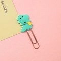 Creative green dinosaur silicone paper clip bookmark with rose gold metal fastener - Dinosaur