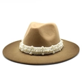 Eleganter Wollfilzhut in Camel mit breiter Krempe und dekorativem Perlenband - M (56-58cm) / Khaki