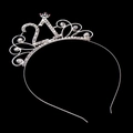 Detail of silver rhinestone 21st birthday headband with sparkling crown and pink accents - Number 21