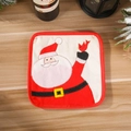 Tovaglietta natalizia con ricamo Babbo Natale e uccellino rosso su fondo di legno - Tovaglietta con Babbo Natale