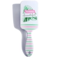 Pink and green striped hair brush featuring a tropical leaf design and summer text - Large Leaf