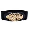 Cintura elastica larga nera da donna con fibbia dorata vintage traforata ed elegante - EL34