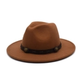 Classic caramel brown fedora hat with a leather band and vintage metal buckle detail - M (56-58cm) / Khaki