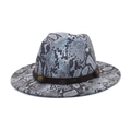 Detail of grey snake print fedora featuring brown leather band with metal conchos - M (56-58cm) / Blue