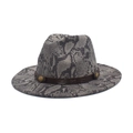 Fedoras hat with snake print and leather band with metal studs on white background - M (56-58cm) / Dark Gray