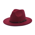 Detail of burgundy wool fedora hat with black leather band and gold metal studs - M(56-58cm) / Burgundy