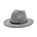 Chapeau fedora classique en laine grise avec bande en cuir noir et boucle argentée - M (56-58cm) / Gris clair