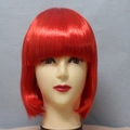 Short red bob wig with flat bangs on a mannequin head for women and children - Red