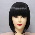 Classic black short Bob wig with flat bangs on mannequin head for a natural style - Black