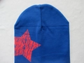 Royal blue knitted baby beanie featuring a red star print for boys and girls - Red Pentagram / Sapphire Blue