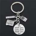 Detailed view of silver teacher keychain with crayon box and engraved charms - Teaching Creative Style (E1695) / 3x8.5cm / Silver