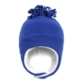 Dettaglio cappello invernale blu per bambini con fodera in peluche bianco e cinturino - Blu zaffiro