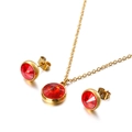 Elegant gold jewelry set with red round zircon necklace and stud earrings on white background - Red Stone Style (KS115002-Z)