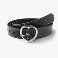 Ceinture en cuir noir avec boucle cœur, découpes en cœur et surpiqûres blanches contrastées - Noir / Longueur 110 Largeur 2.3