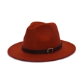 Deep orange wool fedora hat with black leather strap and gold buckle detail - M (56-58cm) / Caramel color