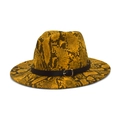 Cappello Fedora classico in feltro di lana con stampa serpente gialla e fibbia dorata - M (56-58cm) / Giallo