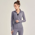 Women's slim fit zip-up sports jacket in light purple grey with thumbhole cuffs - S / Grey Blue