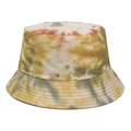 Retro street style tie-dye bucket hat featuring orange and olive green patterns on white back - One Size / Multicolor 2# (Orange Olive)