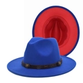 Cappello Fedora bicolore blu reale e rosso con fascia in pelle con borchie e tesa larga - M (56-58cm) / Blu Reale e Rosso