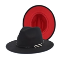 Two-tone wool fedora hat in black and red with gold buckle leather band detail - M (56-58cm) / Black + Red