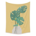 Morandi wall tapestry with green monstera leaves and yellow flowers in ginger background - 73X95CM / LYQX003-Monstera Leaf / Brushed Fabric