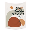 Morandi style wall tapestry with orange geometric shapes and green plant design - 73X95CM / LYQX010-Modern Boho Abstract / Brushed Fabric