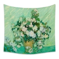 Morandi mint green wall tapestry featuring Van Gogh Roses oil painting on polyester fabric - 73X95CM / LYQX008-Van Gogh Roses / Brushed Fabric