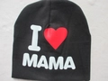Black knitted baby beanie with I Love Mama star design and warm ribbed texture - I Love Mom / Black