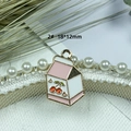 Pink and white enamel milk carton charm with cherry pattern for DIY jewelry 18x12mm - 2# Cherry Milk