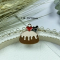 Zinklegierung Emaille Herz-Pudding-Anhänger in Braun und Weiß für DIY-Schmuck - 13# Kuchen