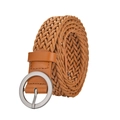 Brauner geflochtener Wachsseil-Gürtel mit runder Metallschnalle und Lederdetails - Khaki / 105cm