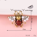 Detail view of bee alloy charm with pearls and red crystals, size 49mm x 38.5mm - D1148 Wine Red Bee Large