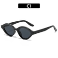 Classic black oval frame sunglasses with dark grey lenses in C1 retro style - Black Frame Black Grey Lens