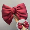 Large burgundy satin bow hair clip with triple layer ribbon and metal duckbill clip - Duckbill Hair Clips / Light Wine Red