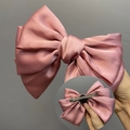Pink satin three-layer bow hair clip with high-gloss finish and silver metal spring clip - Duckbill Hair Clips / Korean Pink
