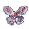 Silver butterfly brooch with vibrant red crystals and purple rhinestone accents - Red Crystal Butterfly