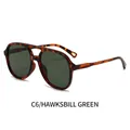 Vintage double-bridge tortoiseshell pilot sunglasses with dark green lenses and metal details - Tortoise Frame Dark Green Lens