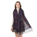Plaid winter scarf in navy and burgundy with fringes, soft cashmere-like texture - Dark Blue and Burgundy Plaid