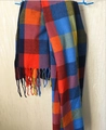 Plaid winter scarf in bold blue and orange colors with tassel fringe details - Multicolor Plaid