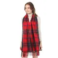 Classic red and green plaid scarf with long fringe detailing in soft tartan pattern - Red and Green Plaid