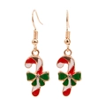 Christmas candy cane earrings with red and white enamel finish and green bow decoration - Candy