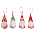 Set de 4 adornos de gnomos navideños con gorros de punto rojos y grises para el árbol - Juego A (4 piezas/paquete) / Mezcla Rojo Gris Blanco